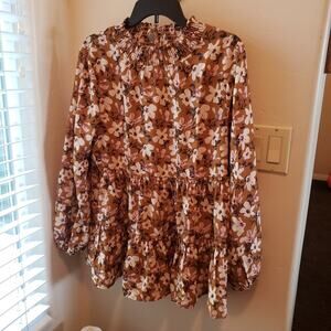 Hayden smock neck tiered tunic long sleeve shirt, medium, nwt